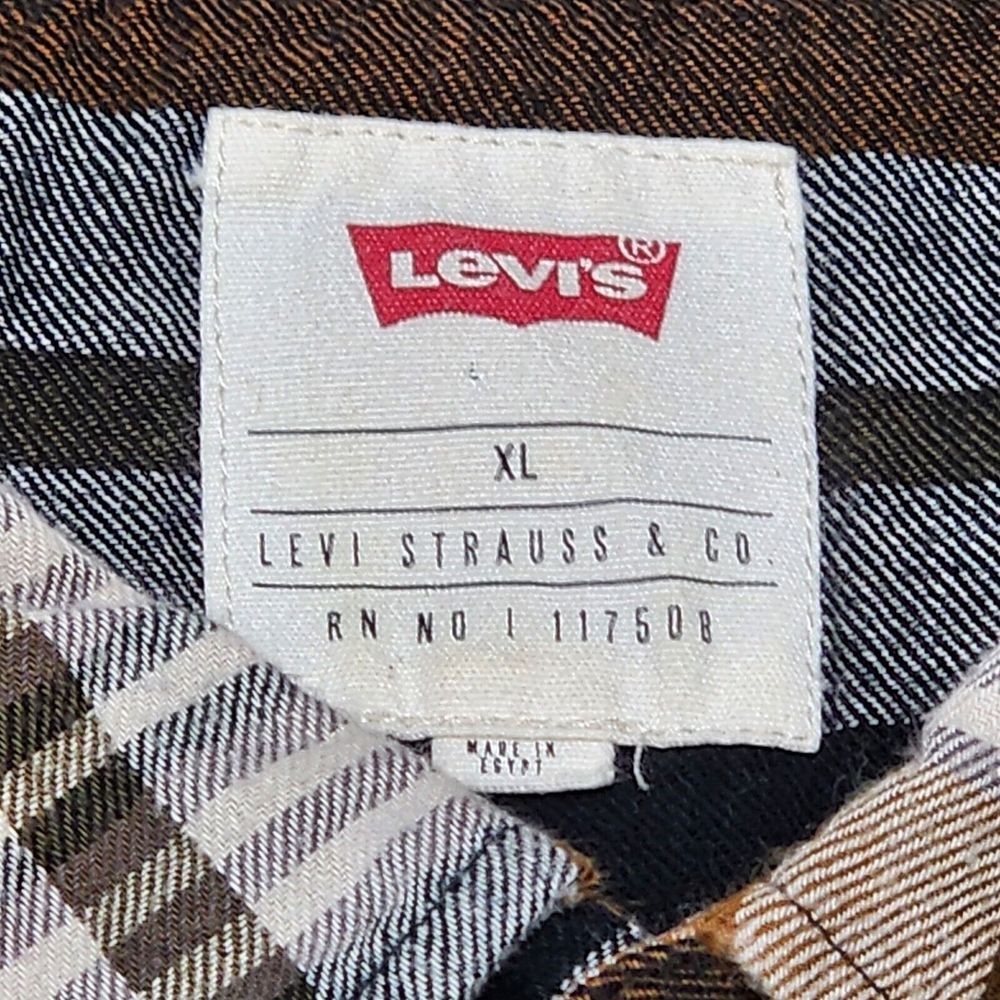 Levi's Shirt Mens Size XL Brown Plaid Pearl Snap Button Chest Pockets - Picture 5 of 6